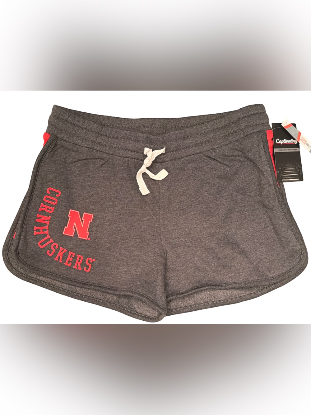 Captivating Apparel Nebraska Cornhuskers Charcoal Gray/Red Lounge Shorts, Medium